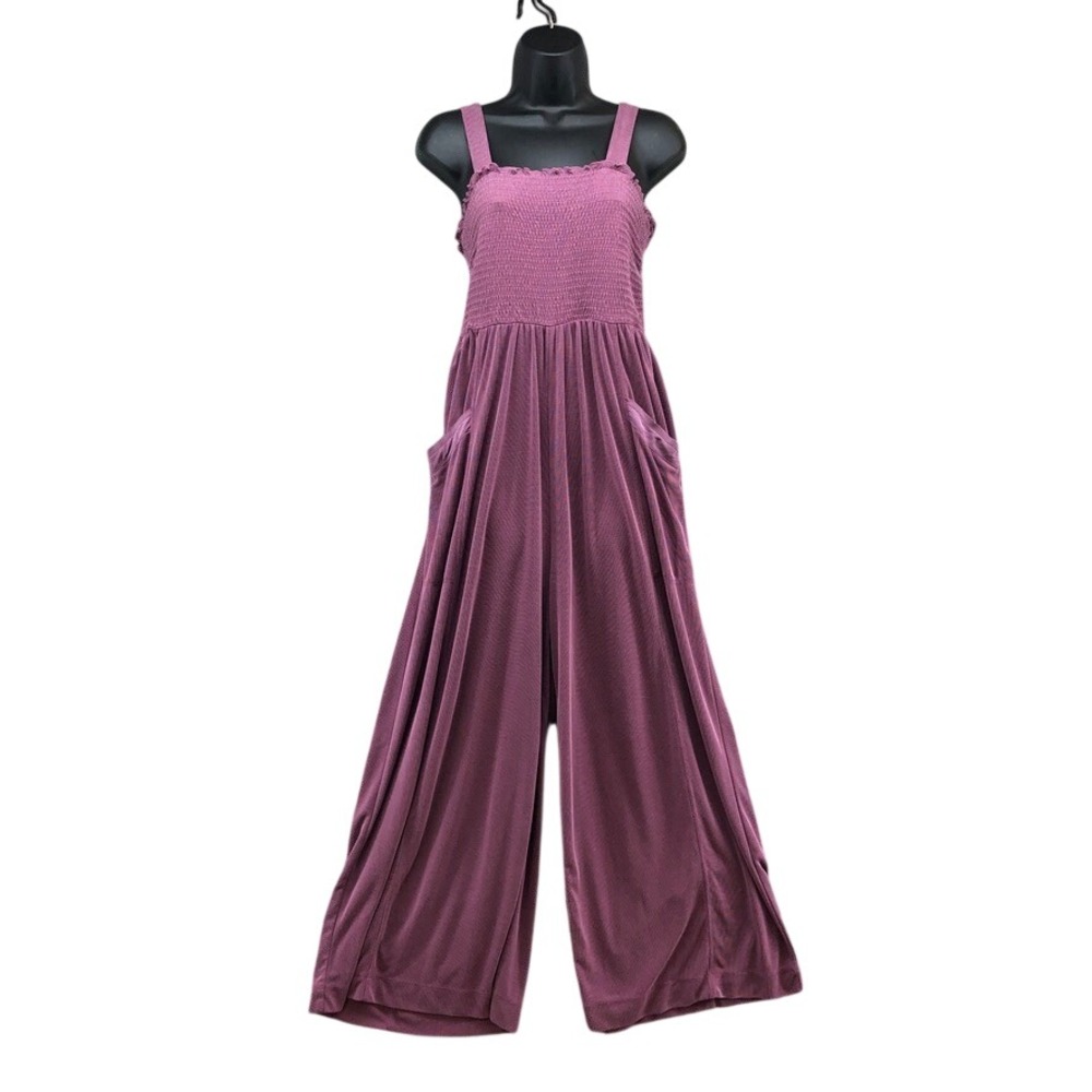 Saturday Sunday Javiera Jumpsuit Womens Small Plum Purple Smocked Wide Leg